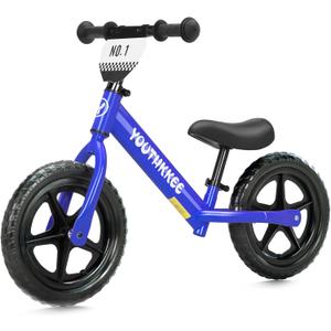 12 Inch Toddler Balance Bike for 1-3 Year Olds, No-Pedal Bike with Tool-Free Adjustable Seat, Quick Assembly, Gift for 1-3 Year Old Boys & Girls with Customizable Plate (KC, Blue)