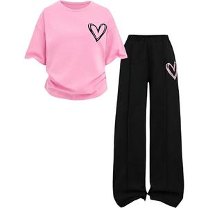 SOLY HUX Girl's Sweatsuit Short Sleeve T Shirts and Sweatpants Streetwear Summer Clothes 2 Piece,  12Y