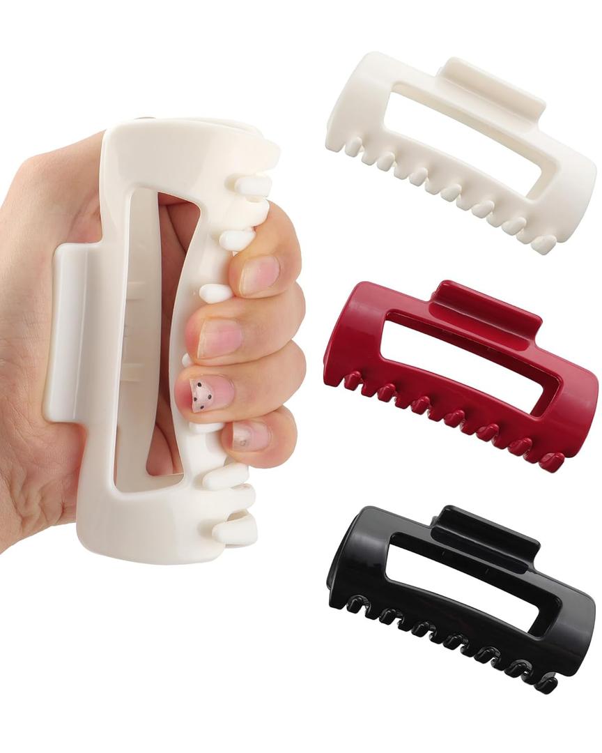 3 PCS Silicone Flexible Hair Claw Clips for Women Soft Bendable Claw Clip Scalp-Safe Soft Cloud Hairclip for Thin and ThickRed + Black + White