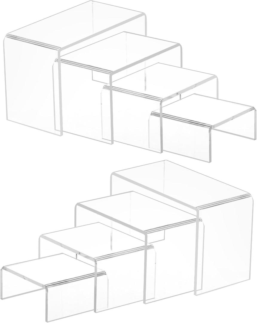 Albumgit 8 Pcs 2 Set (3L, 4L, 5L, 6L) Small Acrylic Risers, 4mm Thick Clear Acrylic Display Stand, Rectangular Desktop Showcase Collectibles for Funko Pop Figures, Cupcake, Dessert, Perfume