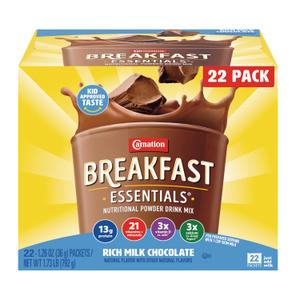 Carnation Breakfast Essentials Powder Drink Mix, Rich Milk Chocolate, 22 Count Box of 1.26 Ounce Packets 2 Packs  BB: August 19, 2026