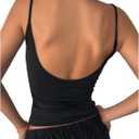 SHENHE Women's Spaghetti Strap Camisole Crop Tops Open Back Slim Fit Tank Top (Medium, Black)