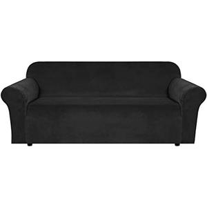 H.VERSAILTEX Stretch Velvet Sofa Covers Large Couch Covers Sofa Slipcovers with Non Slip Straps Underneath The Furniture, Feature Thick Comfy Rich Velour (XL Sofa, 89"-97", Black)