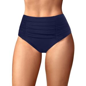 Holipick Bathing Suit Bottoms for Women - High Waisted Bikini Bottoms Ruched Tummy Control Swimsuit Bottom (Medium, Navy Blue)