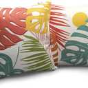 Set of 2 Summer Tropical Leaves Throw Pillow Covers Palm Banana Leaf Pillow Covers 18x18 Abstract Sun and Monstera Leaf Cushion Case for Sofa Patio Indoor Outdoor Decor