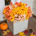 Fake Mums Fall Artificial Flowers Plants for Outdoors Autumn Decoration, 12 Bundles Silk Morning Glory with Eucalyptus Realistic UV Resistant Faux Mums for Outside Planter Yard Garden Home Indoor, Mix (3 Mixed Color(3 Orange, 3 Light Orange, 3 Yellow))