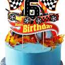 Maitys Race Car 6th Birthday Cake Topper Race Car Theme Birthday Party Supplies Checkered Flag Cupcake Decorations Photo Props for Five Years Old