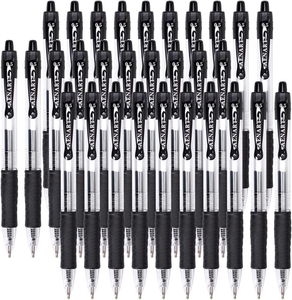 Aen Art Gel Pens Black 0.7mm Fine Point 30 Pack Retractable Gel Ink Pens with Rubber Grip, Quick Dry for Office School Supplies