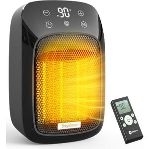 Brightown Wall Plug-in Heater for Indoor Use, 800W Small Electric Space Heater with Thermostat, Remote Control, Overheat Protection, LED Display, 12H Timer for Home Bedroom Office RV, Black