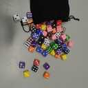 100PCS 16mm(0.63 inch) Game Dice Set 10 Vibrant Colors, Square Cornered D6 Dice with Velvet Storage Bag Ideal for Board Games, Teaching, Party, and Classroom Use