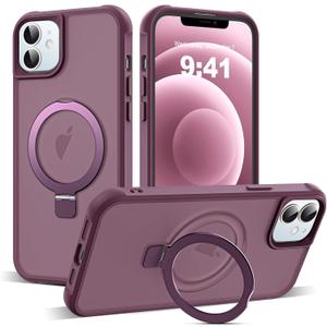 Compatible with iPhone 12 Case & iPhone 12 Pro Case with Invisible Magnetic O-Ring Stand Translucent Phone Cases 6.1" [Compatible with Mag-Safe][Great Grip Feeling], Wine Red