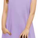 Haloumoning Girls Sleeveless Summer Dress Kids Casual Crewneck Loose Beach Short Dresses with Pockets 5-14 Years (11-12 Years, Purple)