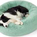 Bedsure Calming Dog Bed for Large Dogs - Donut Washable Large Pet Bed, 36 inches Anti-Slip Round Fluffy Plush Faux Fur Dog Bed, Fits up to 80 lbs Pets, Apple Green