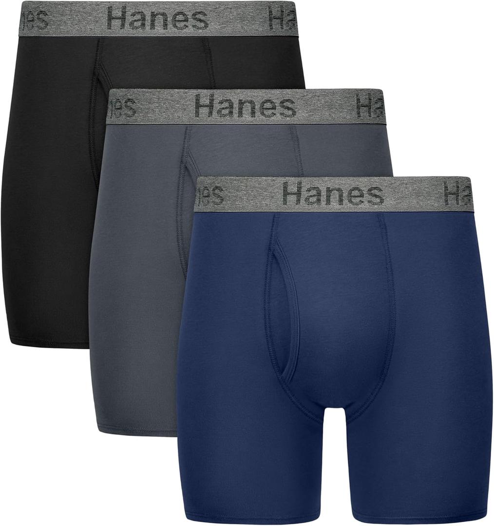 Hanes mens Stay Dry Pouch Boxer Briefs, Performance Stretch Boxer Brief With Leak Protection, 3-pack (Medium, Black, Grey, Navy Blue)
