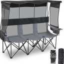 Teenyyou 3 Person Camping Chair with Canopy Shade - Oversized Beach Chair with UV Sun Protection, Heavy-Duty 770 Lbs Folding Loveseat with 2 Cup Holders & Carry Bag for Outdoor Lawn Beach(Black Gray)