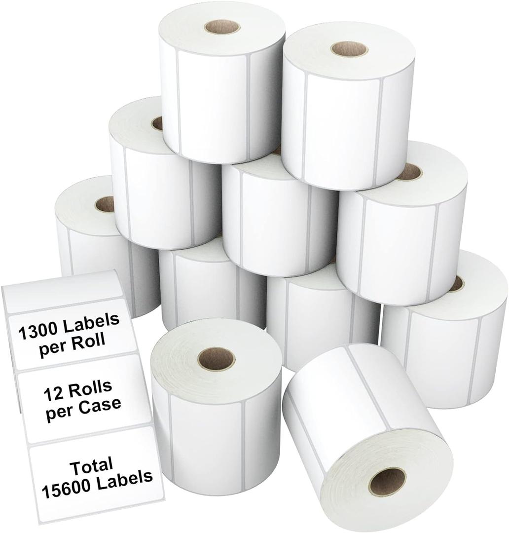 Direct Thermal Label 2" x 1" Compatible with Zebra Desktop Printers & Rollo Label Printer Multipurpose Labels for Shipping Address,Barcodes(12 Rolls,1300 Labels/Roll) (2"x1"-15600 Labels)