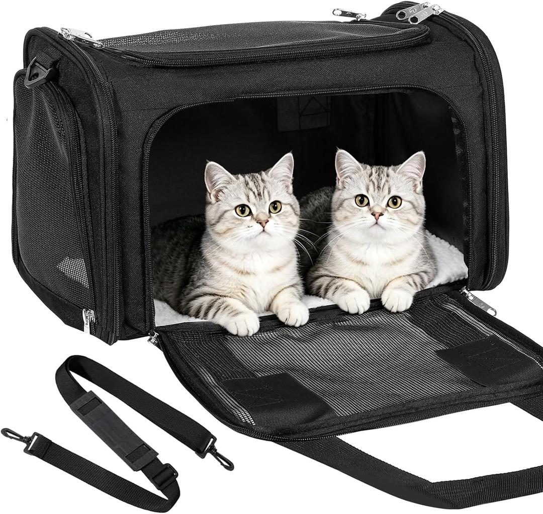 Discala Cat Dog Carrier Pet Carrier for Small Medium Cats Puppies Dog Carriers for Small Dogs Collapsible Soft Sided Cat Travel Carrier - Black 21 * 13 * 13