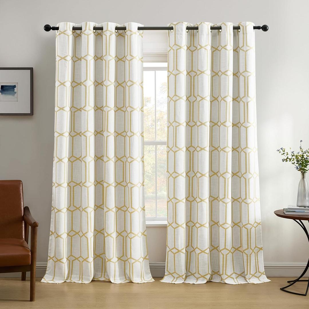 Elrene Home Fashions Kaiden Geometric Room-Darkening Window Curtain, Single Panel, 52" W x 95" L (1 Panel), Golden Yellow (52"W x 95"L (Pack of 1), Light Gold)