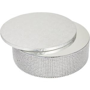 Sparkle and Bash Cake Stand Set with 12-Inch Cake Drum - 2-Piece, 12-Inch Round, Silver Foil & Rhinestone Embellished - Wedding Dessert Centerpiece - Bling Round Display