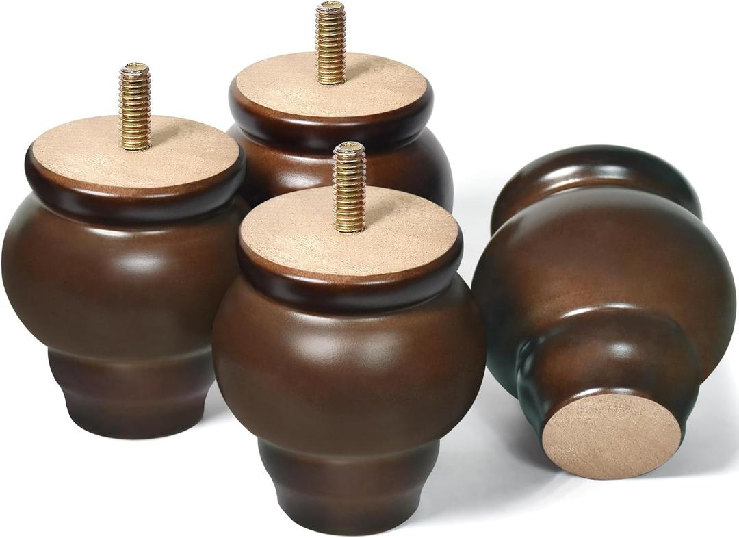 AORYVIC Furniture Legs, Wood Sofa Legs, Turned Couch Legs, Round Furniture Feet for Dresser, Sideboard, Recliner, Coffee Table (Dark Brown, 3 inch)