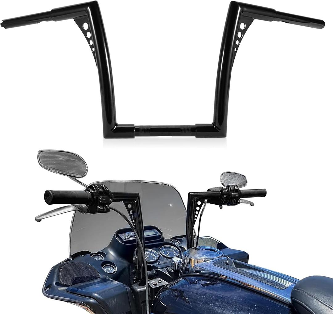 Ape Hangers for Motorcycle Handlebar - Ohhmoto 1-1/4" Diameter Sportster Handlebars Bar Compatible with Road King Glide Softail Slim Dyna XL 883 1200 Breakout Fat Boy 1984-2024,12" Rise Black