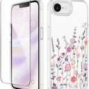 GVIEWIN for iPhone 16e Case with Screen Protector,[Non-Yellowing][Military-Grade Protection] Hard PC&TPU Bumper,Floral Shockproof Protective Clear Phone Case for iPhone 16E 2025(Floratopia/Colorful)