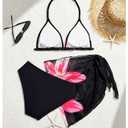 RoseSeek Girl's 3 Piece Floral Swimsuit Halter Triangle Bikini with Skirt