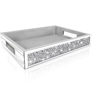  Wocred Mirror Perfume Tray fits Dresser Bedroom, Crushed Diamond Bathroom Tray with Handles Vanity Tray, Decorative Serving Tray for Coffee Table Decor(14”x 10”x 2.5”)