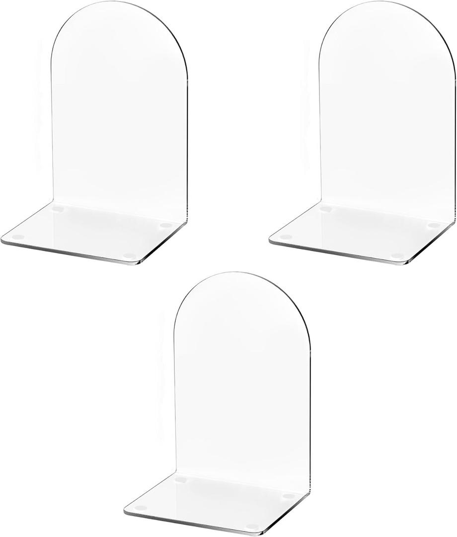 Lulonpon 3Pieces Book Ends, Bookends, Books End for Shelves, Books End for Heavy Books, Clear Bookends, Acrylic Book Ends for School, Library,Desktop Organizer and Book Shelves