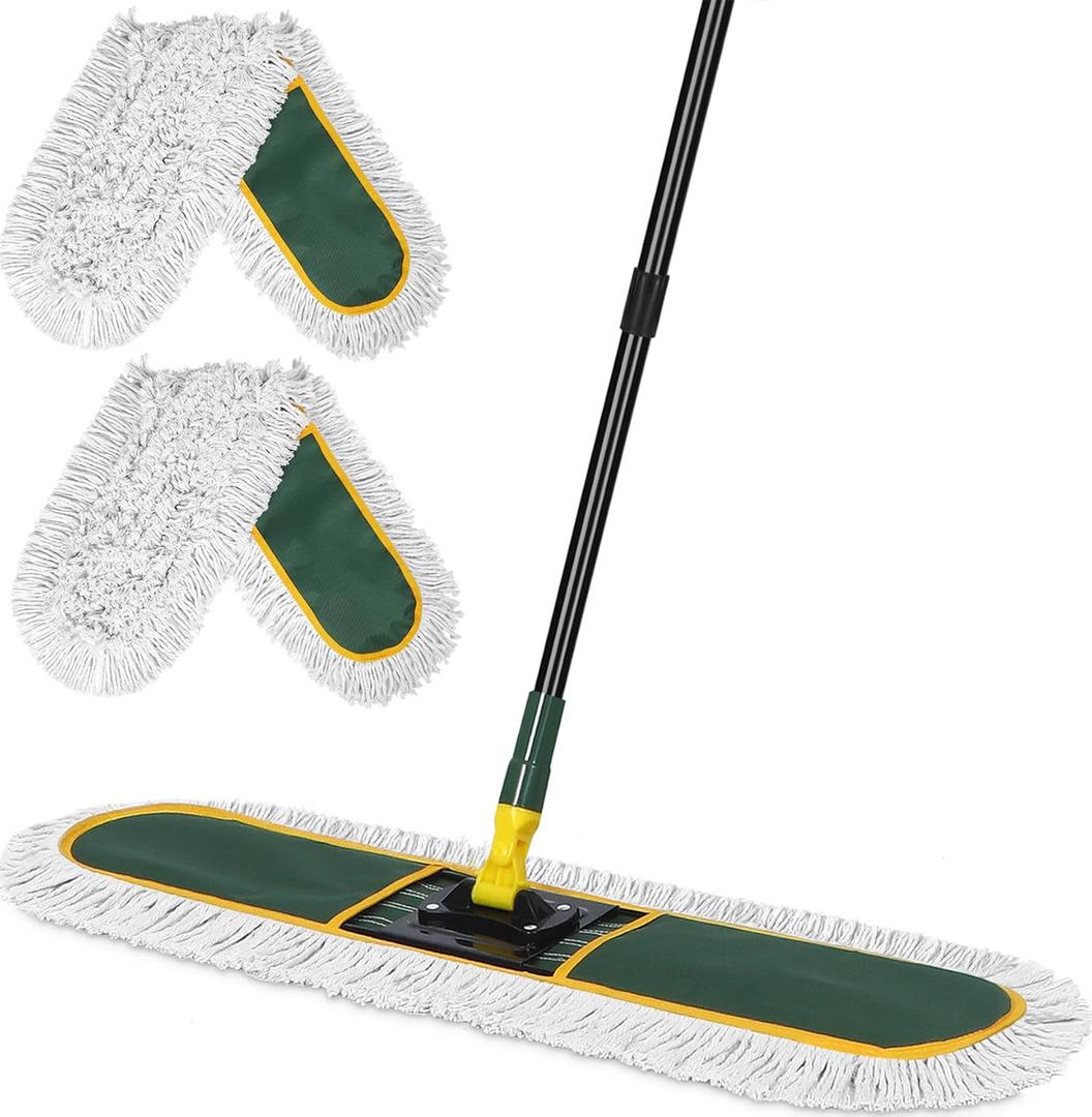 36" Commercial Dust Mop for Floor Cleaning with Replacement Mop Pads, Heavy Duty Industrial Large Floor Wet Dry Mop for Cleaning Office Garage Hardwood Warehouse Factory Mall (Green)