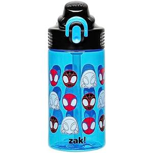 Zak Designs Sage Marvel Spider-Man Water Bottle For School or Travel, 16oz Durable Plastic Water Bottle With Straw, Handle, and Leak-Proof, Pop-Up Spout Cover (Spidey and His Amazing Friends)