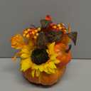 BigOtters 7 Inch Pumpkin Decor, Large Fake Pumpkin with Sunflower Maple Leaves, Fall Table Decor Halloween Thanksgiving Table Centerpiece & Farmhouse Decorations