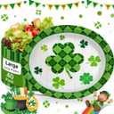 40 Pack St Patricks Day Plates 12 x 10 Inch St Patricks Paper Plates - Green & White Shamrock Large Disposable Dinner Platters for St Patricks Party Decorations