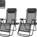 NEWBULIG Zero Gravity Chair Set of 2, Lounge Chair Folding Portable Adjustable Camping Reclining Chairs with Adjustable Pollow, Mesh Back, Cup Holder Trays Lawn Patio Chair for Pool Beach