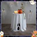 Tellingyou Halloween Tablecloth 70x70 Inch Round Cute Ghost Pumpkin Vampire Bat Polyester Washable Table Cover for Halloween Party Decoration(White,Ghost) (107.8" (Round))