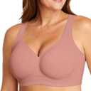 OEAK Womens Wireless Jelly Bra Plus Size Supportive Seamless Bras Full Coverage Push Up Comfortable No Underwire Tshirt Bras (XX-Large, Dusty Pink)