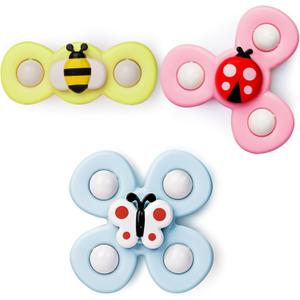 LiKee Strong Suction Cup Fidget Rotating Sensory Bath Toys for Baby Christmas Stocking Stuffers, Airplane Car Travel Table & Window Toys for Toddler Boys and Girls, 10+ Months