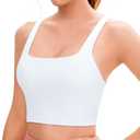 Smooth Feeling Square Neck Longline Sports Bra Open Back Strappy Workout Crop Tank Tops for Women Yoga Athletic (Medium, White)