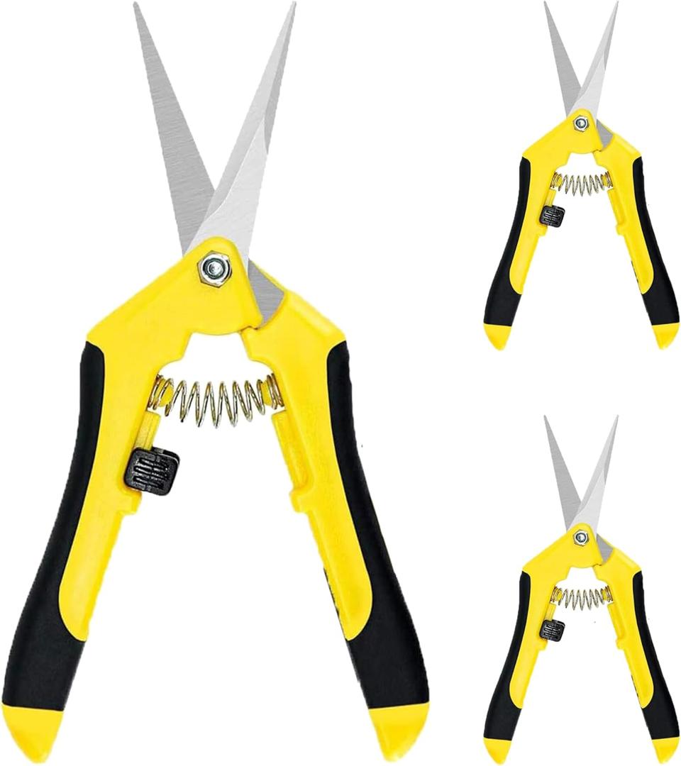 iPower 6.5 Inch Garden Hand Pruner Shears with Straight Stainless Steel Scissors, for Hydroponic Trimming Herb/Flowers/Vegetables/Plants, Yellow, 3-Pack