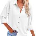 HOTOUCH Womens Long Sleeve Button Down Shirts Oversized Collared Drop Shoulder Work Tops Textured Loose Blouse S-XXXL (01-white)
