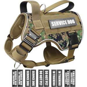 Tactical Dog Harness for Large Dog, Heavy Duty Service Dog MOLLE Vest with 10 Pet Patches, No Pull Military Working Vest for Training Hunting Walking