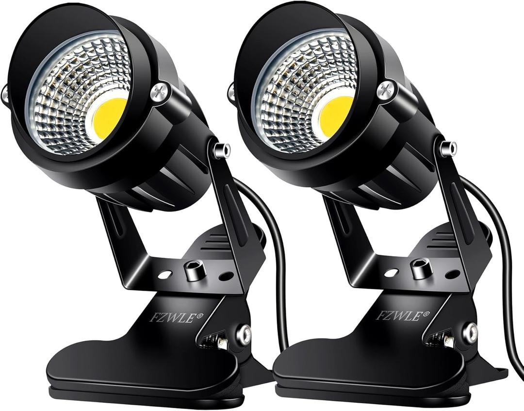 FZWLE Spot Lights Clamp Indoor Spotlights, 7W Clip on Lights Daylight White Uplights with 6FT Cord and Switch for Trade Show, Workshop, Billboard, Desk Lighting (2 Pack)