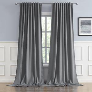 DUALIFE Extra Long Curtains 120 Inch Length,Back Tab and Rod Pocket Window Drapes Thermal Insulated Blackout Curtain Panels 52W x 120L, Grey, 2 Panels
