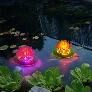pearlstar Solar Floating Pool Lights Outdoor Lotus Pond Decoration Lighting Waterproof Color Changing LED Garden Lotus Lamp for Swimming Pool, Lily Pond, Yard (Lotus-2pack)