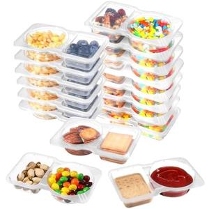 20 PCS Snack Containers with Lid,reusable snack containers with lids,Leakproof Dipping Containers with Compartments,snackle box container,snack pack containers,Double Compartment Condiment Containers Pack Of 2