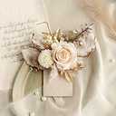 Ling's Moment Pocket Boutonniere Single, Boutonniere for Men Groom for Wedding, Prom, Homecoming, Anniversary, Graduation, etc.White Beige