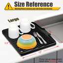 TIKNIK Silicone Dish Drying Mat, Stone Drying Mat for Kitchen Counter with Built-In Drain, Non-Slip Drain Pad with Built-in Drain, Heat Resistant Stone Drying Mat, Hangable, Black-1pc, 16" x 12"