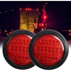2PCS 4" Round Red 40 LED Trailer Tail Lights, Grommet Plug Waterproof Stop Turn Signal Stop Brake Trailer Lights for Trucks Trailers RV Bus