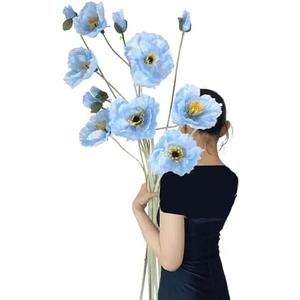Fqueelvys Artificial Poppy Flowers,6PCS Blue Silk Poppy Flower 41.3in Fake Poppies Long Stem Flowers for Wedding Party Office Home Decor(Light Blue)
