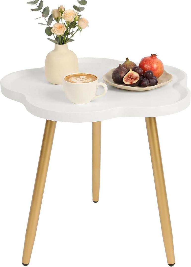 danpinera Small Side Table with Wooden Flower Tray, Metal Legged End Table, 14.96" x 14.96" x 17.52"
